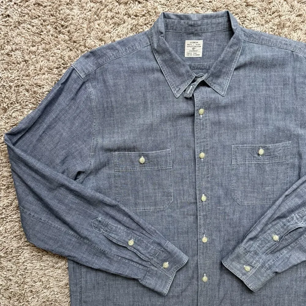 J. Crew 100% Cotton Chambray Lightweight Button Up Work Shirt Men’s Size XL